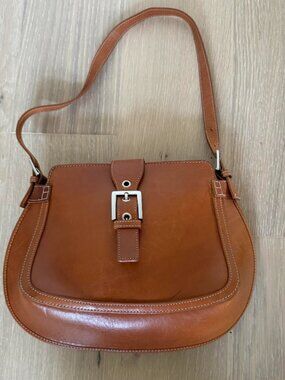 A.Giannetti Leather Shoulder Bag Handbag Purse Vintage Classic Tan
